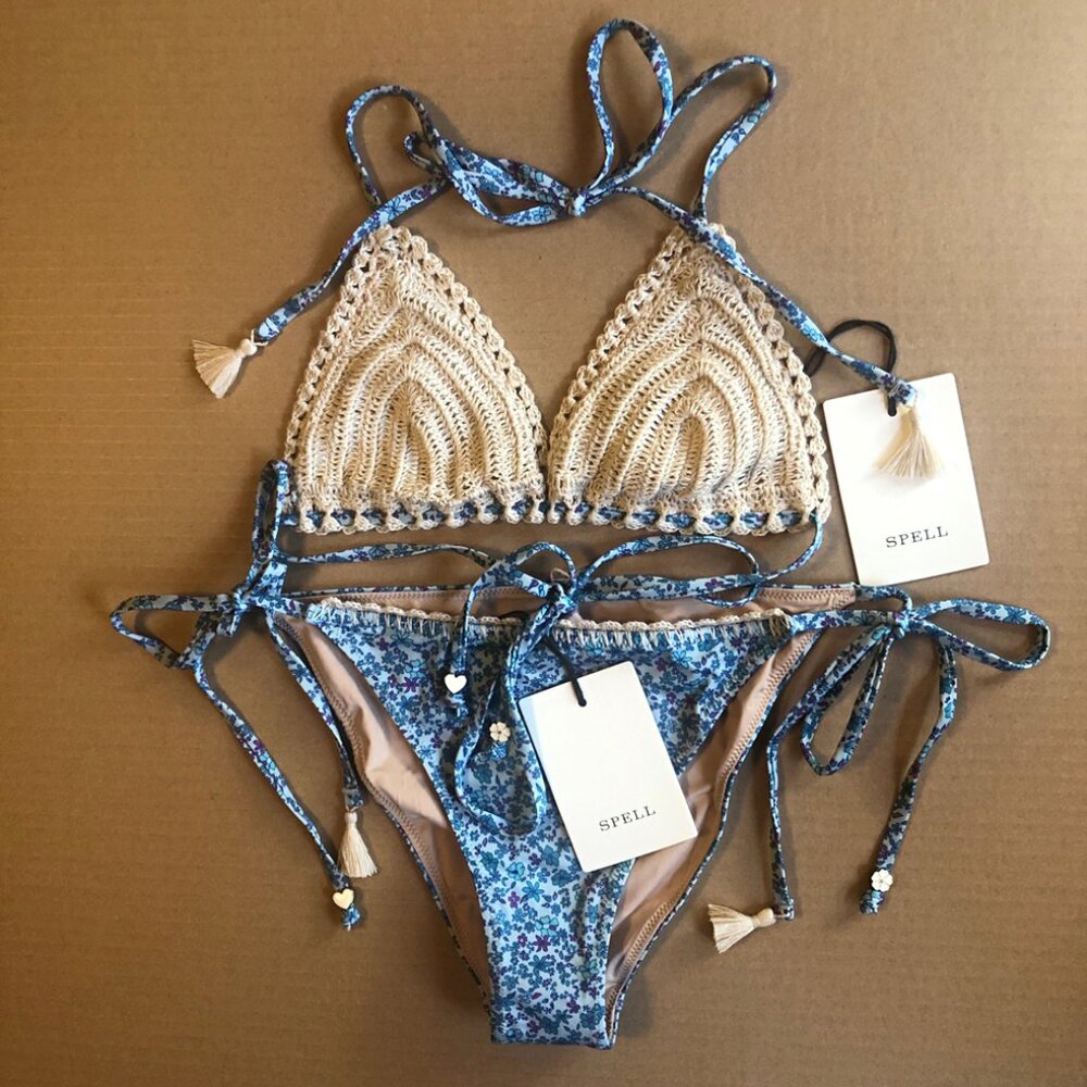 Spell x Free People "Love Jetty" Crochet Tie-top & Side Tie Bikini Set - BNWT